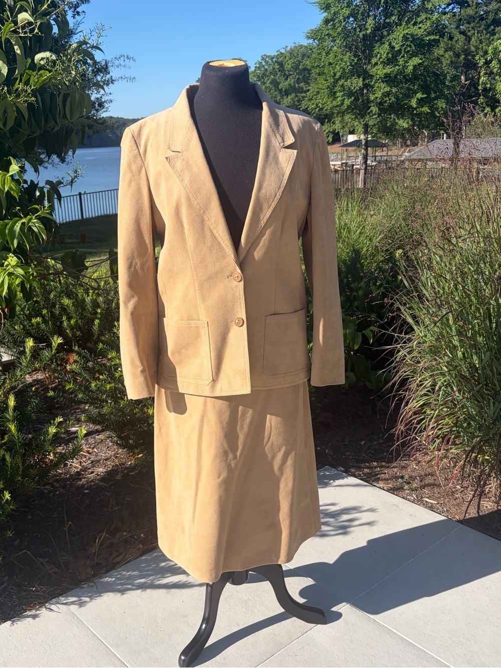 Vintage Mario Bagnotti Camel Ultrasuede Skirt Suit Set | Women’s Size 12